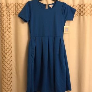 LuLaRoe Amelia Dress L Blue Chevron
